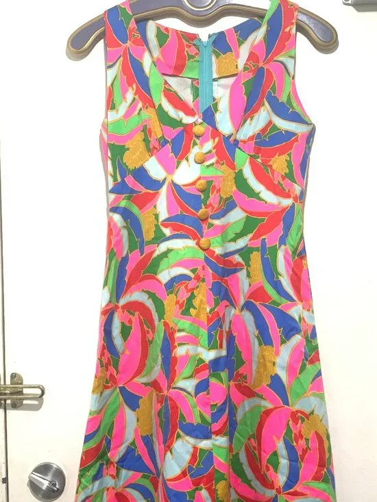 VINTAGE HANDMADE SLEEVELESS MAXI COLORFUL DRESSES SIZE S - Picture 6 of 9
